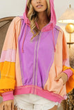 Chouyatou Women's Fall Warm Color Block Zip Up Jacket Oversized Winter Casual Y2K Sweatshirt Hoodie Tops