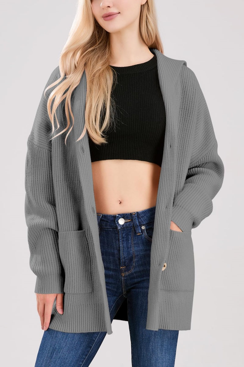 Chouyatou Women's Oversized Sailor Collar Button Cardigans Chunky Knit Long Sleeve Slouchy Sweaters Coat with Pockets