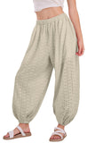 Chouyatou Womens Eyelet Lace Beach Palazzo Harem Pants Casual Loose Embroidery High Waist Cotton Trousers with Pockets