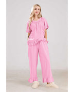 Chouyatou Womens Gingham Pajama Set 2 Piece Short Sleeve Babydoll Shirt and Pants Lounge Set Cute Sleepwear