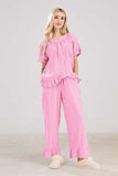 Chouyatou Womens Gingham Pajama Set 2 Piece Short Sleeve Babydoll Shirt and Pants Lounge Set Cute Sleepwear