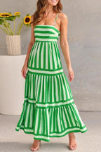 Chouyatou Women Spaghetti Strap Back Smocked Maxi Striped Dress Summer Casual Floral Flowy Beach Sun Dress