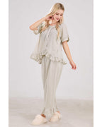 Chouyatou Womens Gingham Pajama Set 2 Piece Short Sleeve Babydoll Shirt and Pants Lounge Set Cute Sleepwear