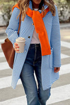 Chouyatou Women's Color Block Striped Hooded Cardigan Sweaters Button Down Long Coatigan Jackets with Pockets