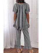 Chouyatou Womens Gingham Pajama Set 2 Piece Short Sleeve Babydoll Shirt and Pants Lounge Set Cute Sleepwear