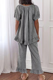 Chouyatou Womens Gingham Pajama Set 2 Piece Short Sleeve Babydoll Shirt and Pants Lounge Set Cute Sleepwear