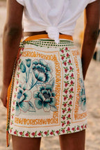 Chouyatou Women's Summer Floral Print Wrap Short Skirt Knot Side High Waist A Line Beach Mini Skirt