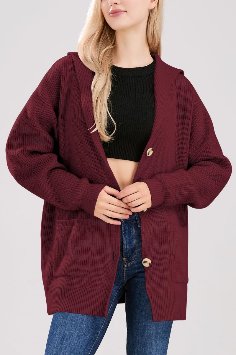 Chouyatou Women's Oversized Sailor Collar Button Cardigans Chunky Knit Long Sleeve Slouchy Sweaters Coat with Pockets
