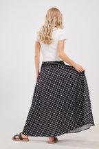 Chouyatou Women's Elegant High Waisted Polka Dot A Line Pleated Swing Bohemian Maxi Skirt