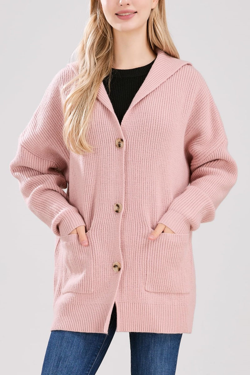 Chouyatou Women's Oversized Sailor Collar Button Cardigans Chunky Knit Long Sleeve Slouchy Sweaters Coat with Pockets
