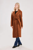 Chouyatou Womens Long Wool Pea Coats Notched Collar Open Front Woolen Blend Trench Coat with Belt