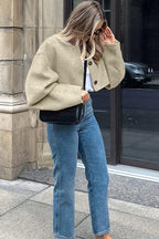Chouyatou Women Cropped Wool Blend Pea Coat Short Jacket Peacoat Long Sleeve Button Down Crop Jacket