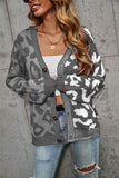 Chouyatou Women's Color Block Leopard Print Button Down Long Sleeve Cardigan Sweaters