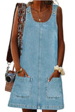 Chouyatou Women's Vintage Distressed Sleeveless Baggy Loose Denim Mini Dress with Pocket