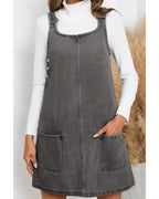 Chouyatou Women's Vintage Distressed Sleeveless Baggy Loose Denim Mini Dress with Pocket