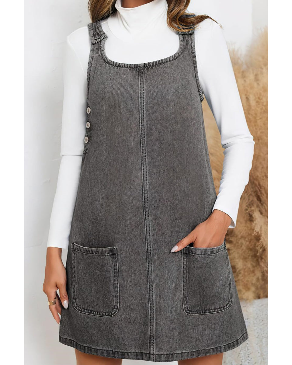 Chouyatou Women's Vintage Distressed Sleeveless Baggy Loose Denim Mini Dress with Pocket