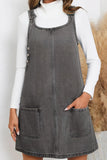 Chouyatou Women's Vintage Distressed Sleeveless Baggy Loose Denim Mini Dress with Pocket