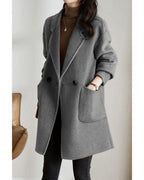 Chouyatou Women's Notch Lapel Herringbone Wool Coat Formal Office Work Double Breasted Winter Pea Coat