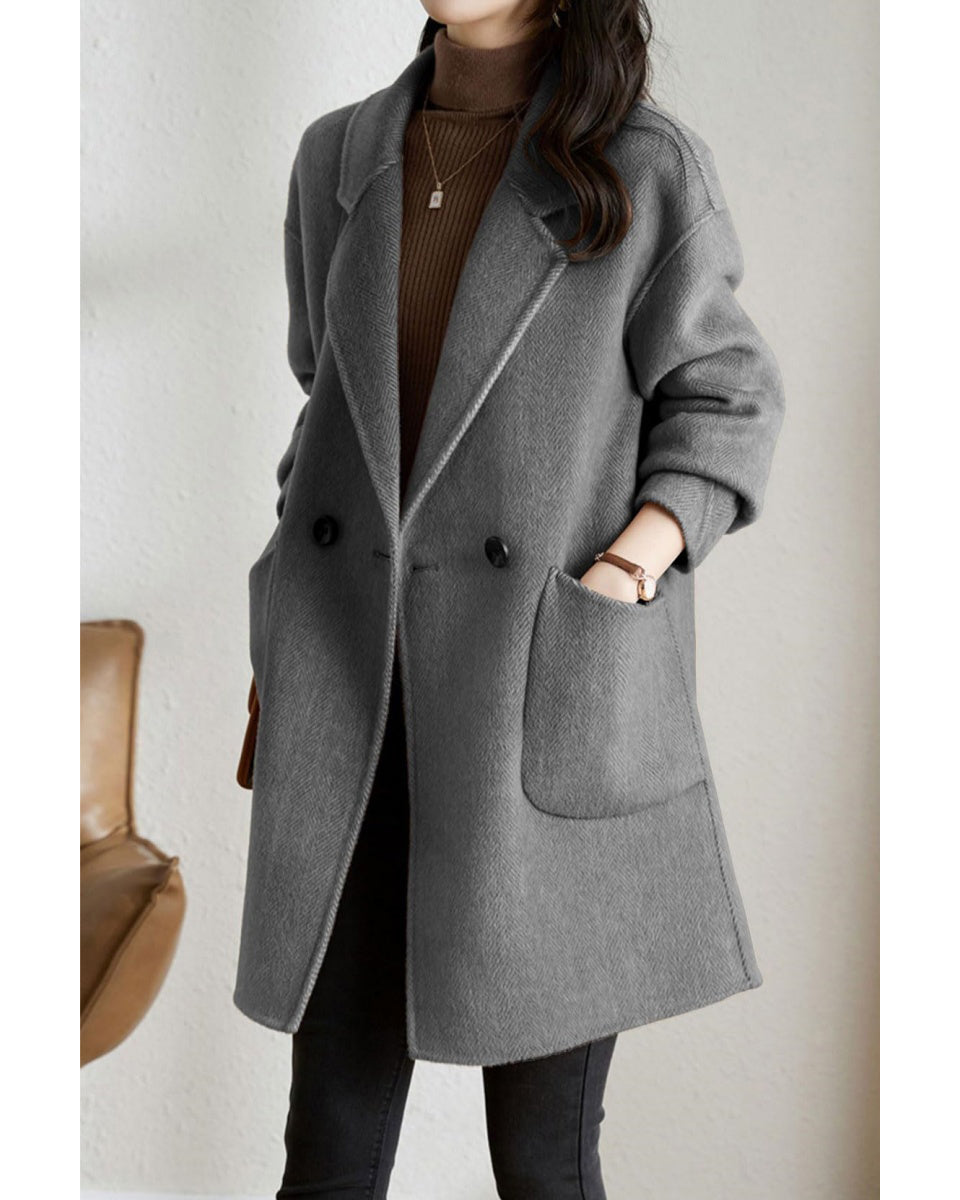 Chouyatou Women's Notch Lapel Herringbone Wool Coat Formal Office Work Double Breasted Winter Pea Coat