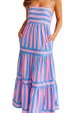 Chouyatou Women Spaghetti Strap Back Smocked Maxi Striped Dress Summer Casual Floral Flowy Beach Sun Dress