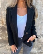 Chouyatou Women Solid Color Blazer Wool Blend Causal Business Office Open Front Short Jacket Pea Coat