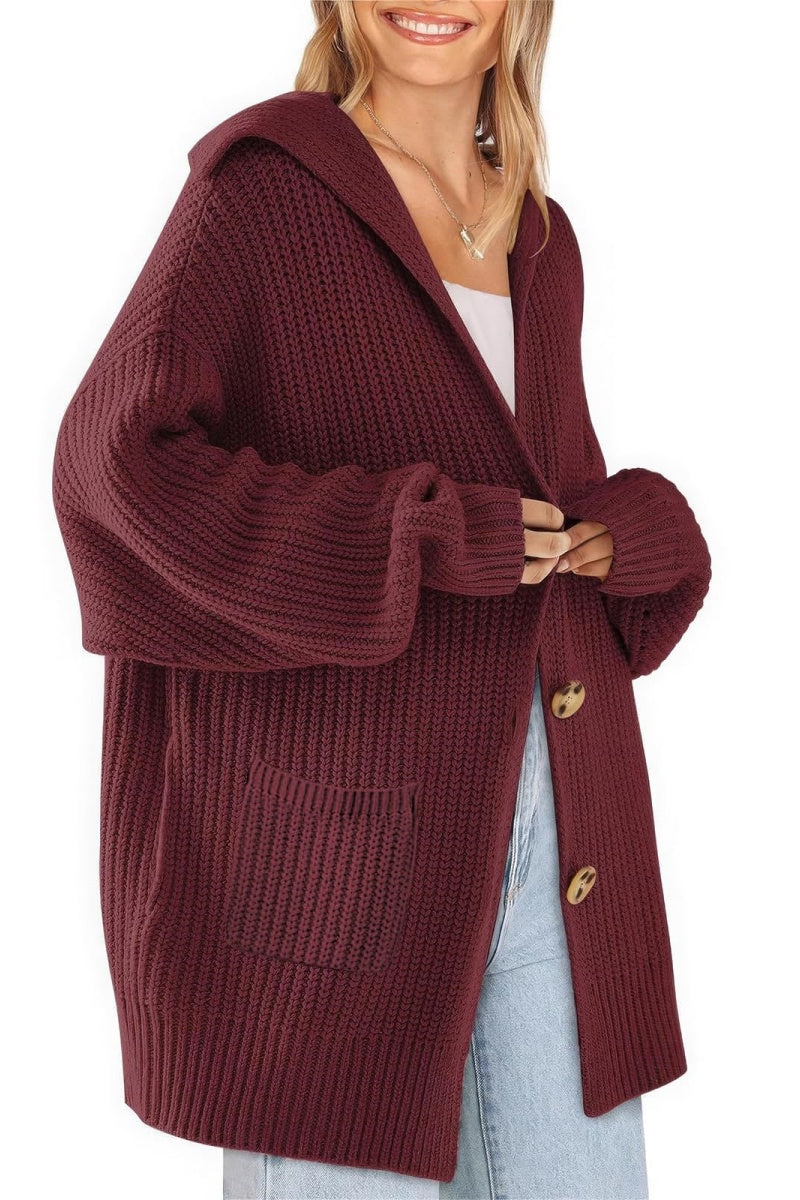 Chouyatou Women's Oversized Sailor Collar Button Cardigans Chunky Knit Long Sleeve Slouchy Sweaters Coat with Pockets