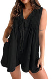 Chouyatou Womens Casual Sleeveless Tie Front Denim Romper Overall Shorts Summer Jean Romper With Pocket