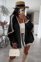 Chouyatou Women Fall Open Front Color Block Cardigan Sweater Casual Striped Chunky Knit Oversized Cardigan