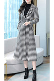 Chouyatou Women's Houndstooth Trench Coat Winter Single Breasted Quilt-Lined Long Coat
