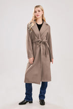 Chouyatou Womens Long Wool Pea Coats Notched Collar Open Front Woolen Blend Trench Coat with Belt