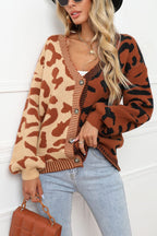Chouyatou Women's Color Block Leopard Print Button Down Long Sleeve Cardigan Sweaters