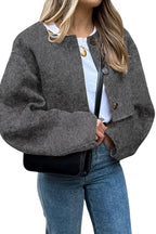 Chouyatou Women Cropped Wool Blend Pea Coat Short Jacket Peacoat Long Sleeve Button Down Crop Jacket