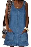 Chouyatou Women's Vintage Distressed Sleeveless Baggy Loose Denim Mini Dress with Pocket