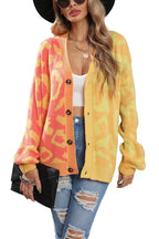 Chouyatou Women's Color Block Leopard Print Button Down Long Sleeve Cardigan Sweaters