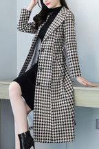 Chouyatou Women's Houndstooth Trench Coat Winter Single Breasted Quilt-Lined Long Coat