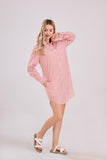 Chouyatou Women's Casual Loose Long Sleeve Striped Button Down Mini Shirts Dress with Pocket