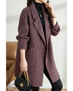 Chouyatou Women's Notch Lapel Herringbone Wool Coat Formal Office Work Double Breasted Winter Pea Coat