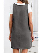 Chouyatou Women's Vintage Distressed Sleeveless Baggy Loose Denim Mini Dress with Pocket