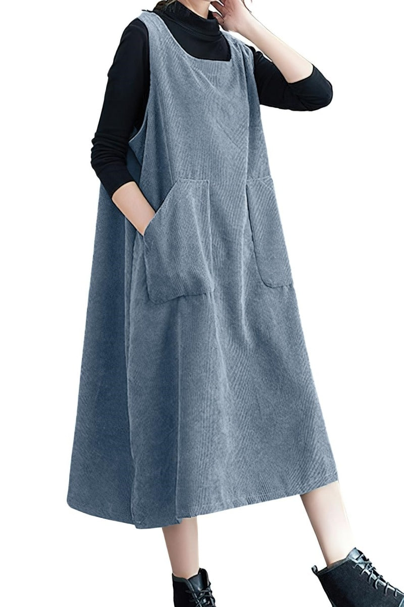 Chouyatou Women Fall Winter Sleeveless Corduroy Overall Dress Jumper M CHOUYATOU Chouyatou Women Fall Winter Sleeveless Corduroy Overall Dress Jumper M CHOUYATOU