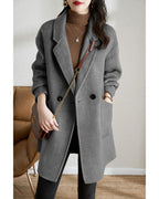 Chouyatou Women's Notch Lapel Herringbone Wool Coat Formal Office Work Double Breasted Winter Pea Coat