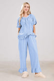 Chouyatou Womens Gingham Pajama Set 2 Piece Short Sleeve Babydoll Shirt and Pants Lounge Set Cute Sleepwear