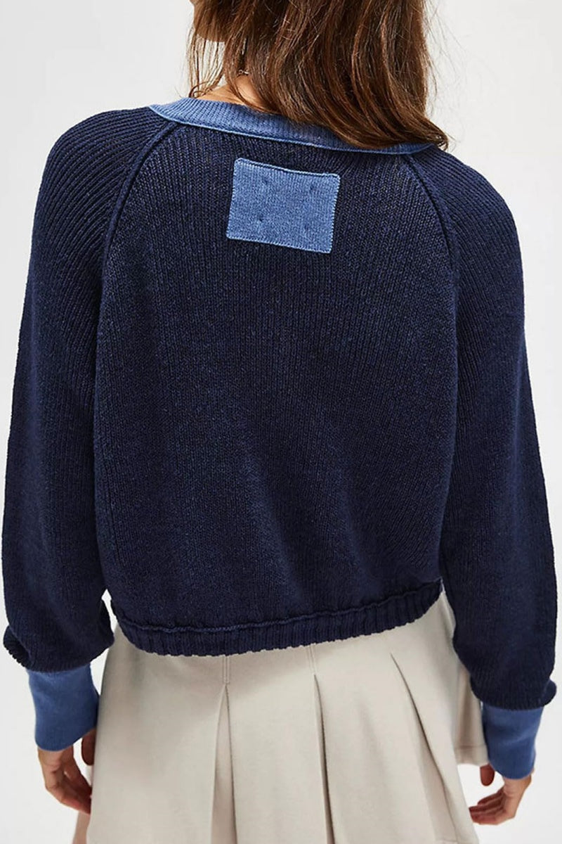Chouyatou Women Knitted Button Down Cropped Cardigan Jacket Sweater Y2k Fall Knit Color Block Sweater Crewneck Crop Short Coat