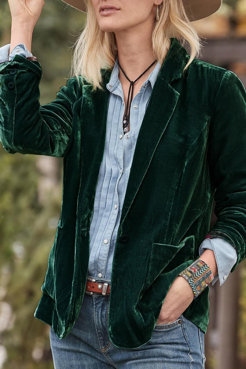 Chouyatou Casual 1 Button Velvet Jacket Women Velvet Cardigan Blazer Office Work Short Coat Suit Jacket with Pocket