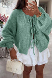 Chouyatou Women's Cute Bow Knot Cardigan Fall Casual Oversized Ribbed Knit Sweater Cardigan Tops