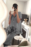 Chouyatou Womens Gingham Pajama Set 2 Piece Short Sleeve Babydoll Shirt and Pants Lounge Set Cute Sleepwear