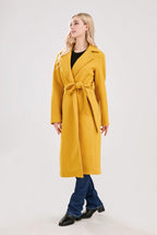 Chouyatou Womens Long Wool Pea Coats Notched Collar Open Front Woolen Blend Trench Coat with Belt