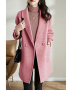 Chouyatou Women's Notch Lapel Herringbone Wool Coat Formal Office Work Double Breasted Winter Pea Coat