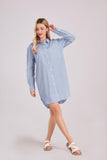 Chouyatou Women's Casual Loose Long Sleeve Striped Button Down Mini Shirts Dress with Pocket
