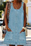 Chouyatou Women's Vintage Distressed Sleeveless Baggy Loose Denim Mini Dress with Pocket