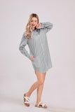 Chouyatou Women's Casual Loose Long Sleeve Striped Button Down Mini Shirts Dress with Pocket